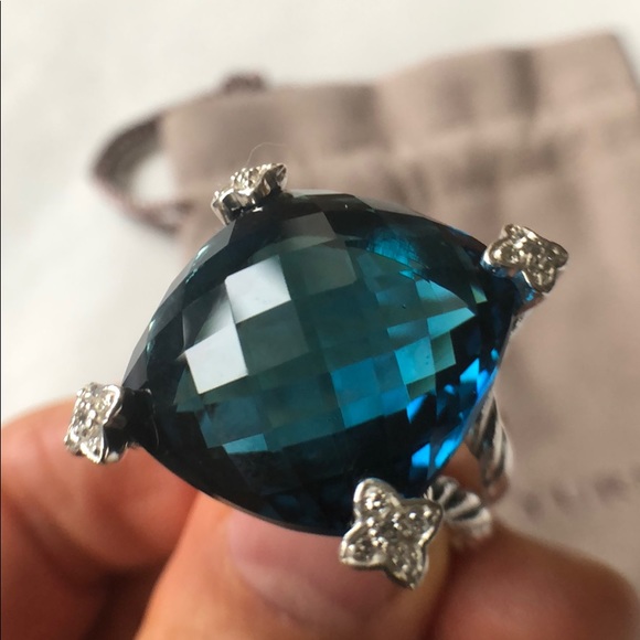 David Yurman Jewelry - David Yurman Cushion Point Ring Hampton Blue w COA
